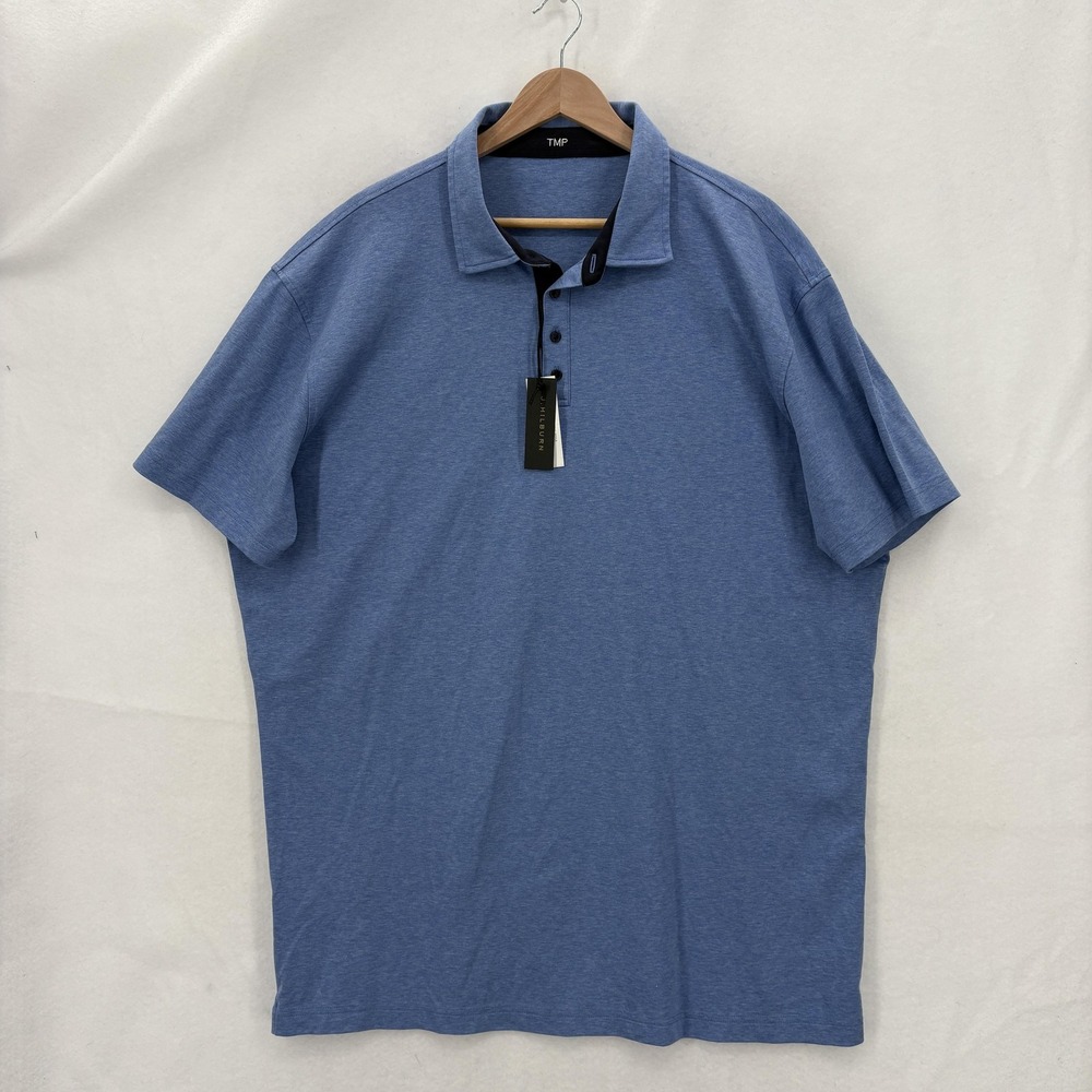 J Hilburn Polo Shirt Mens 3XL Blue TMP Monogram Cotton Short Sleeve Casual Knit